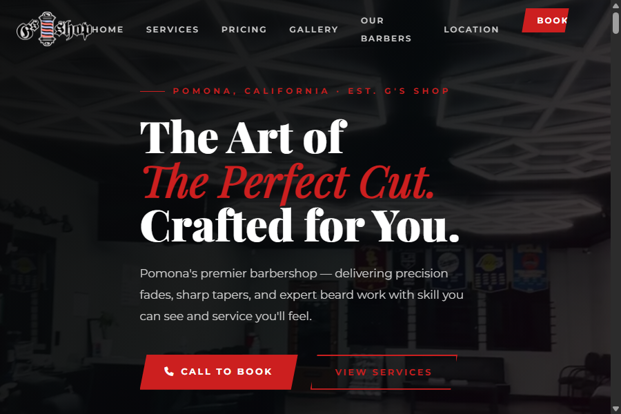 G Shop Barbershop website screenshot