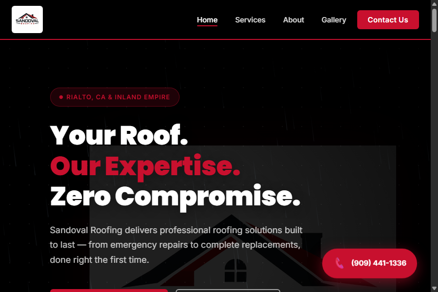 Sandoval Roofing website screenshot